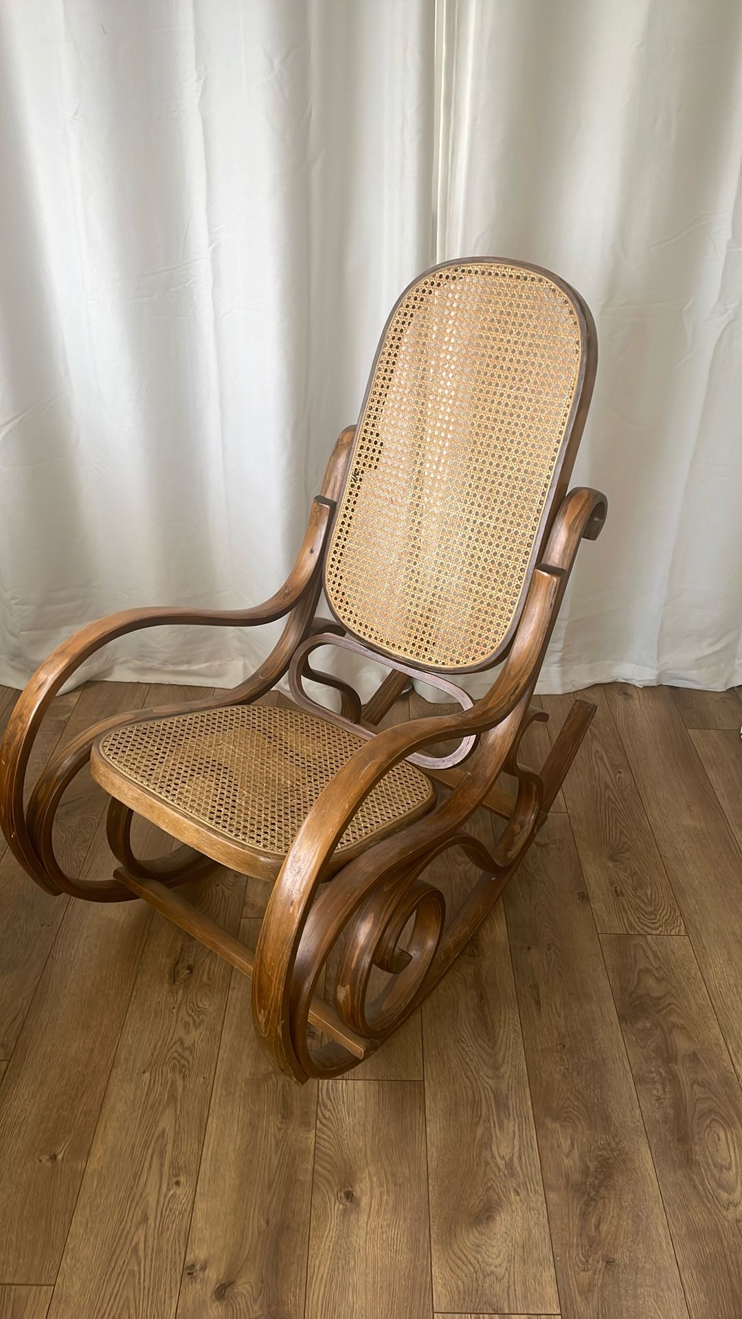 Vintage MCM Bent Wood Cane Rocking Chair
