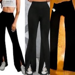 Primark NWT black High Waist Flared Front Slit Stretchy Black leggings