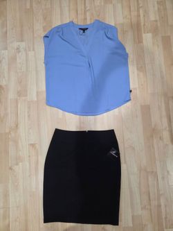 Blue Sleeveless Blouse & Liz Claiborne Black Pencil Skirt