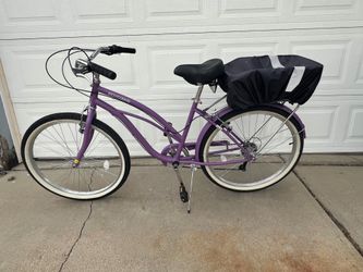 Purple Adult Cruiser Bike with Basket & Bike Lock