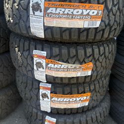 4 new 265/70/18 arroyo rugged terrian tires installed and balanced