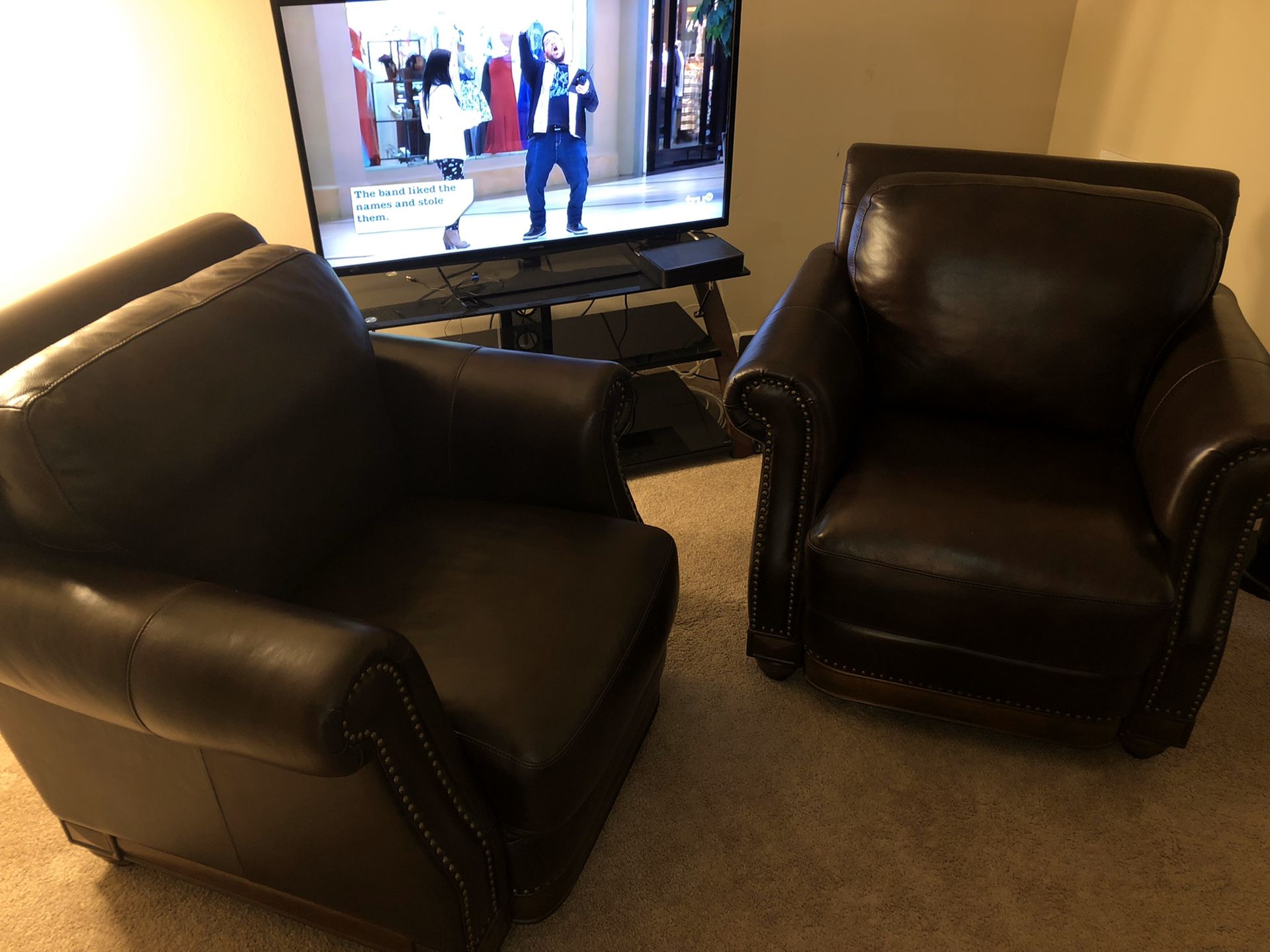 Beautiful comfy brown leather chairs