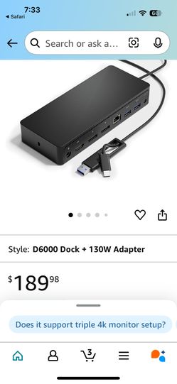 D6000 Universal Docking Station, USB 3.0 and USB C Single 5K or Triple 4K Display Docking Station with two DisplayPort and HDMI for Windows and Mac (2