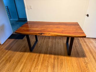 Live Edge Acacia Wood Dining Table / Desk. Solid Wood, Steel Legs