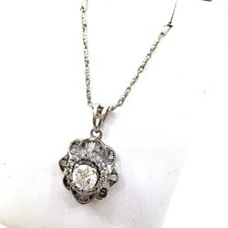 18K White Gold Natural Diamond Pendant 20” App:0.88 TCW