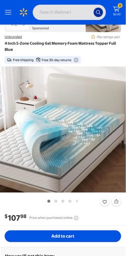 4 Inch 5-Zone Cooling Gel Memory Foam Mattress Topper Full Blue