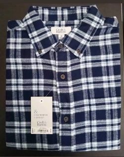 Croft & Barrow Extra-Soft Flannel Button-Down Blue Plaid Shirt Men's Size M XL