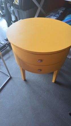 Round Yellow Side Table with Two Drawers