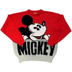 Vintage Disney Mickey Ink And Co Red Knitt  Sweater Knit Knitted Sweatshirt S