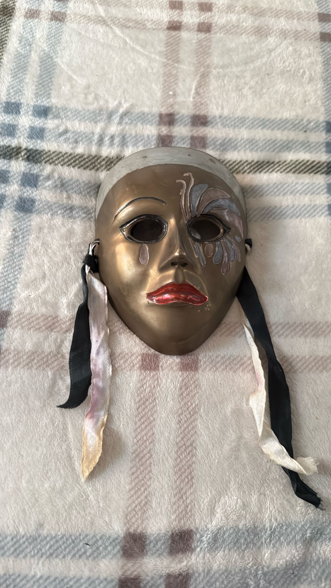 1970s brass theater mask wall decoration