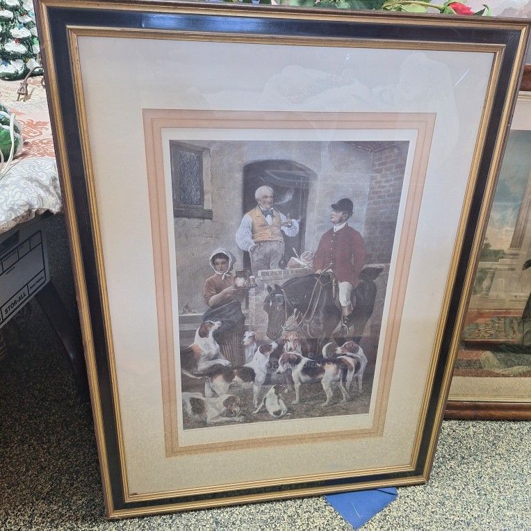 LARGE Edwin Douglas "MINE HOST" Framed Print - Equestrian/Hunt SCENE