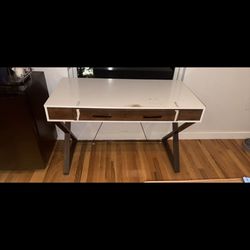 Wood And Metal Desk With Rollout Drawer And Hidden Cord Access
