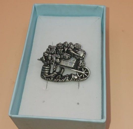 Birds of Bloom Pewter Flower Brooch