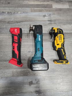 MILWAUKEE M18 MULTI-TOOL, DEWALT 20V MULTI-TOOL,,AND MAKMILWAUKEE M18 MULTI-TOOL, DEWALT 20V MULTI-TOOL,,AND MAKITA 18V MULTI-TOOL WITH 3.0 BATTERY
