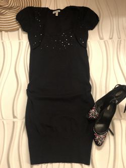 Black short knit dress, bust sequin detail, Size L $40