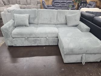 Corduroy Sectional With Pull Out Ottoman