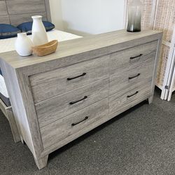 Grey Dresser With 6 Drawers And Black Metal Handles 