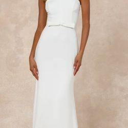 White Strapless Bow Mermaid Dress