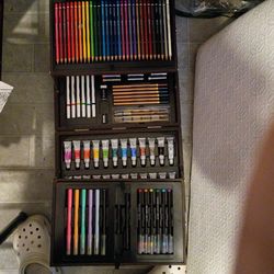 “HUGE Art Bundle 🎨 Wooden Case + Deluxe Art Set (Barely Used)”