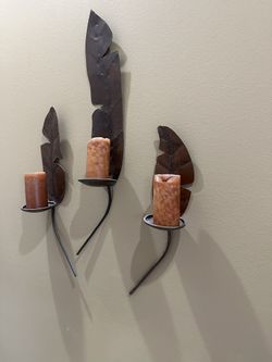 Metal Palm Leaf Wall Mount Candle Holders