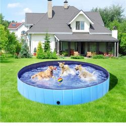 Foldable Dog Pool 79 x 12” Collapsible Hard Plastic  for Puppy Small Medium Large Dogs I-15
