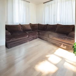 Large Plush Corduroy And Down Filled Cushion Sectional Couch