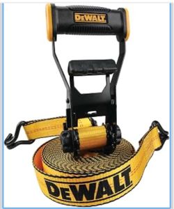 DEWALT 2" x 27' 10,000 lb Industrial Ratchet Straps with Hooks Wide-grip ergonomic handle, shielded side caps, weather-resistant webbing; DOT/WSTDA co