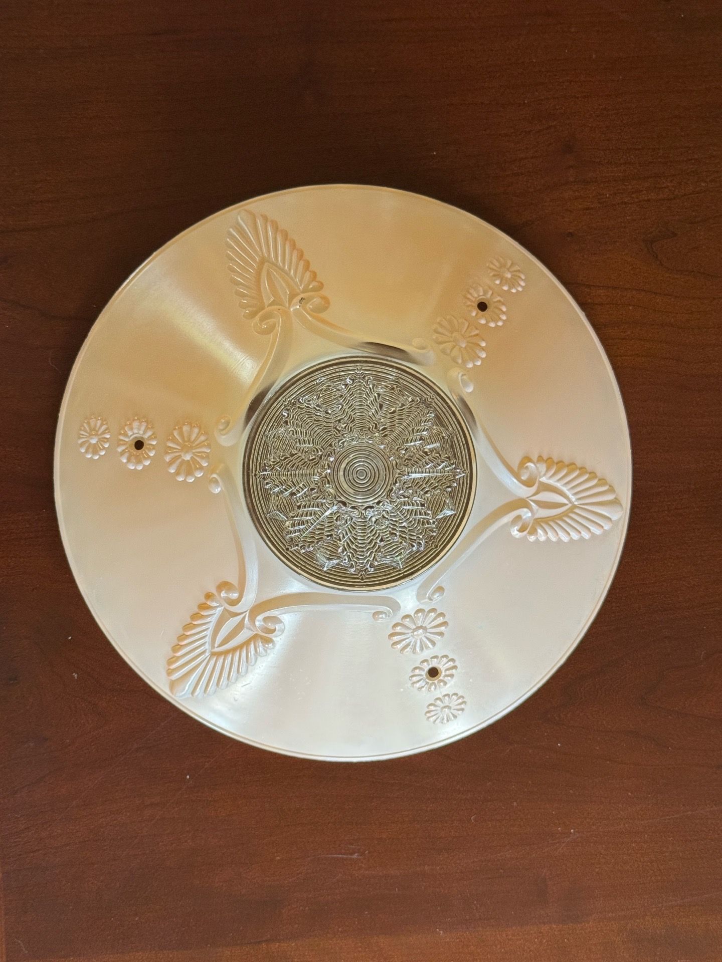 Vintage Salmon Glass 3 Chain Suspended Ceiling Light Shade Art Deco Mid-Century
