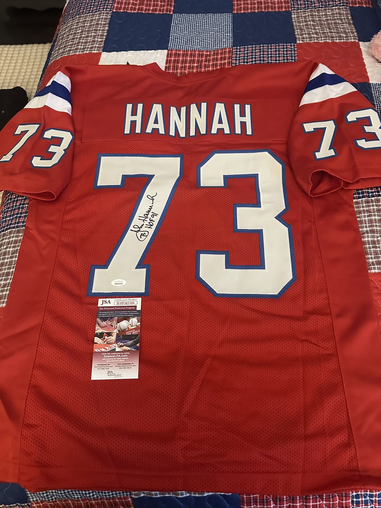 John Hannah Autographed NFL New England Patriots Football Jersey