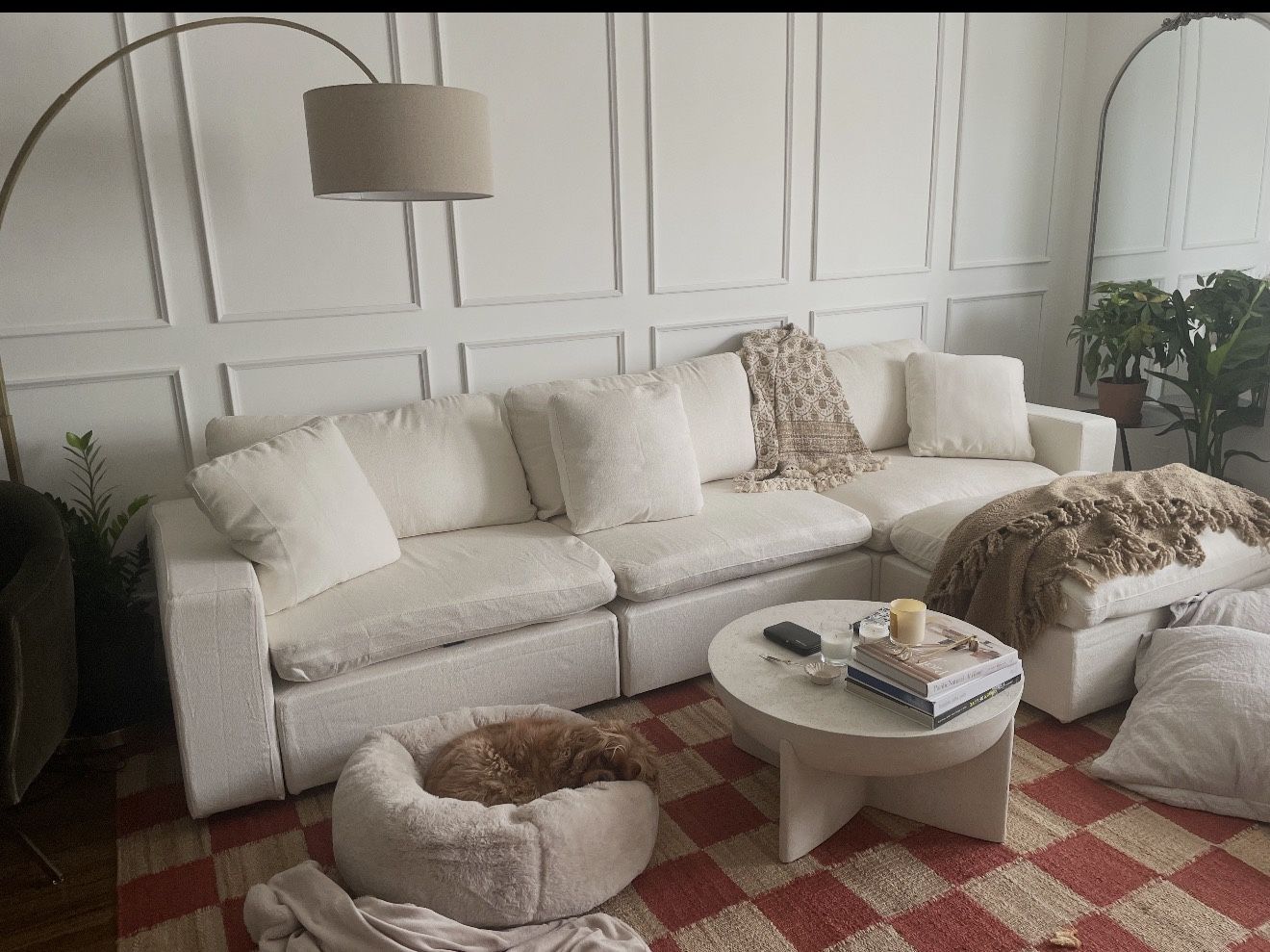 7th Avenue 4-Seat Modular Chaise Sectional in Natural White / Classic