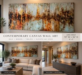 Large 6’ x 3’ Contemporary Canvas Wall Art – Gold, Bronze & Aqua