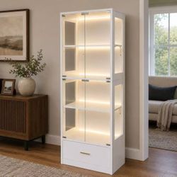 New In Box Heavy Duty Shelf Cabinet With Glass Door And LED Lights For Action Figures Collectible Memorabilia Display Stand