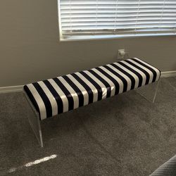 Black And White Stripe Velvet Bench