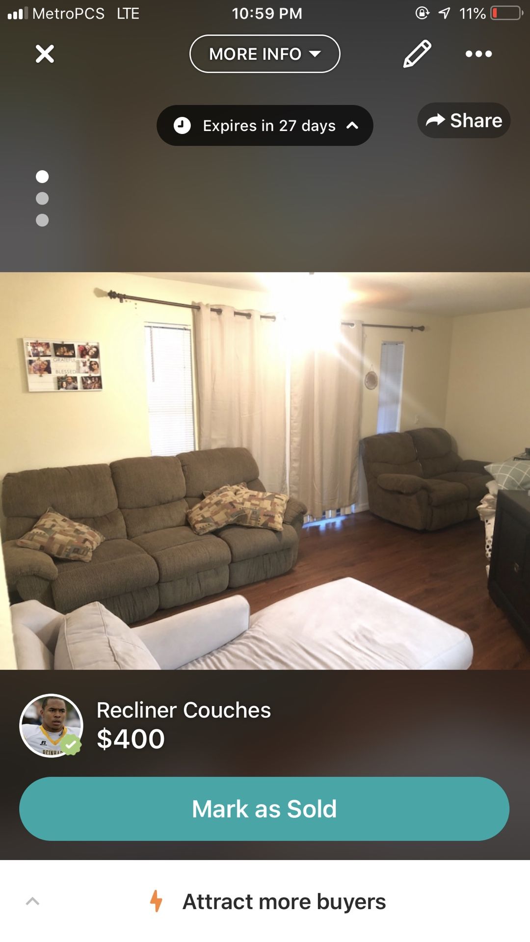 Good condition recliner couches