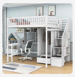 Heflick Full Loft Bed with Desk, Closet
