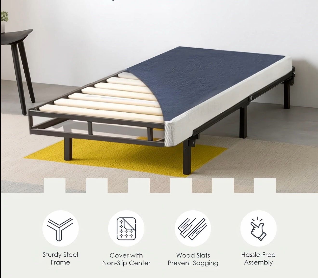 Twin Mattress 4-Inch Metal Box Spring with Sturdy Steel Frame, Twin, Blue