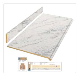 Hampton Bay 8 ft Straight Laminate Countertop Kit Included in Gloss Calcutta Marble with Full Wrap Ogee Edge & Backsplash