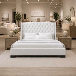 Queen Bed white leather