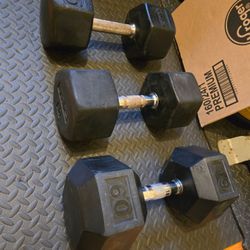 Single 45lb and 50lb Rubber Hex Dumbbells