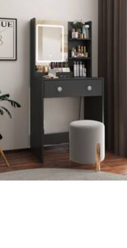 Furologee - Vanity Desk with Mirror and Lights Makeup Vanity with Drawers - PINK