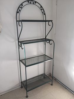 Vintage Green Wrought Iron Bakers Rack 