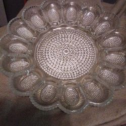 Vintage Glass Egg 2" Serving Tray With Beaded Glass On Bottom.