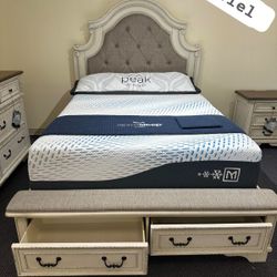 $55 Down Payment Chipped Bedroom Set Queen/King Bed Dresser nightstand and mirror 