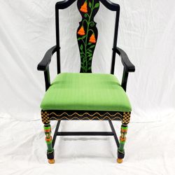 Artist Painted Black And Green Chair 