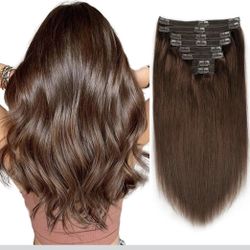 Clip-In Human Hair Extensions – Chocolate Brown22inch 