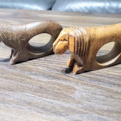 Twin Wood Lion Napkin Holders