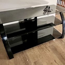 TV Console Black Glass 3 Shelves