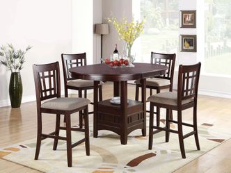 Brand New Dark Walnut 5pc Counter Height Dining Table Set