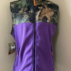 NWT Women's Trail Crest Purple Camo Fleece Vest Zip Front Outerwear Sz M,