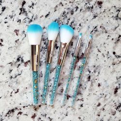 5pcs little glitter makeup brush set blue